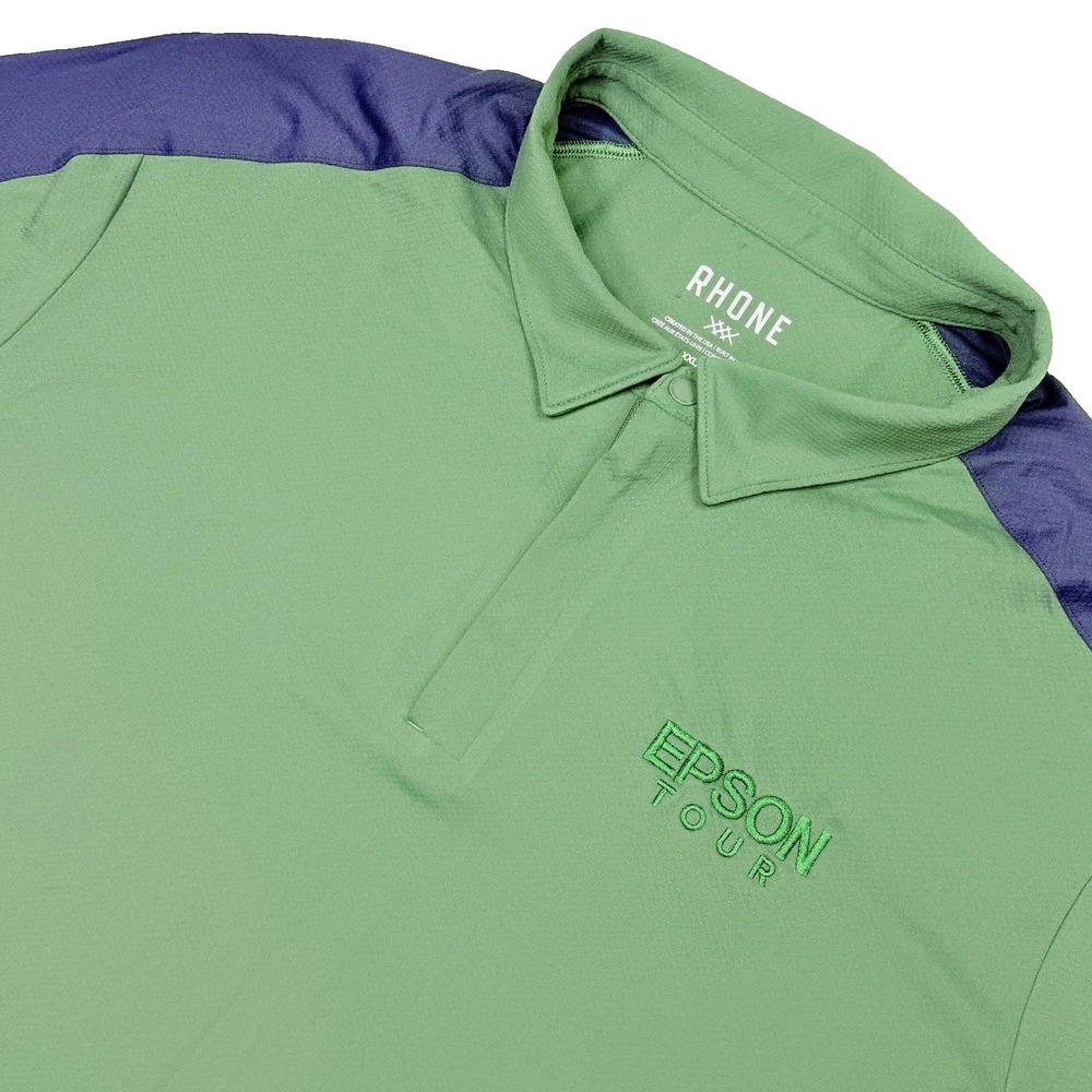 Rhone Epson Tour Golf Polo Shirt Mens 2XL Green Navy Colorblock Performance